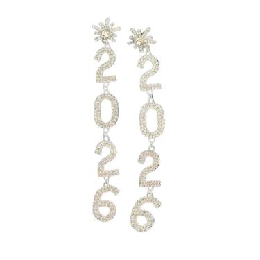 Imagem de Brincos femininos coloridos de 2026 feliz ano novo com strass com contas de glitter 2026 acessórios de dança para a véspera de ano novo joias, Acrílico, Sem pedra preciosa