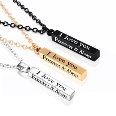Imagem de Colar minimalista com pingente de aço inoxidável "L LOVE YOU" para casais, pingente de coluna de desejos de barra longa, joia geométrica estilosa, acessório elegante para o dia a dia, 1, Metal, Sem