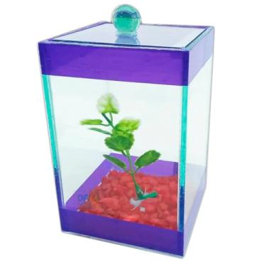 Imagem de Beteira Aquário Bettas Decorado 9x9x14cm Peixe, Enfeite Fácil Manutenção, Ideal para Quarto, Escritório Para Amantes de Peixes(Roxo)