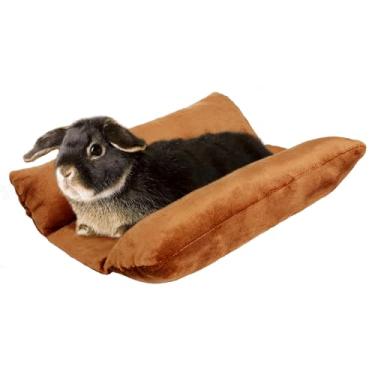 Imagem de Alphatool Cama de coelho macia de 39,9 cm x 35,5 cm - Cama de coelho, tapete de pelúcia quente para porquinho-da-índia, furão, animal pequeno - marrom