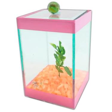 Imagem de Beteira Aquário Bettas Decorado 9x9x14cm Peixe, Enfeite Fácil Manutenção, Ideal para Quarto, Escritório Para Amantes de Peixes(Rosa)