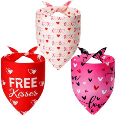 Imagem de Agroon Bandana Dog Valentines XGrande 3 peças, cachecol de coração com 6 padrões para meninos e meninas, vermelho rosa preto triângulo reversível amor babadores raça para filhotes de animais de