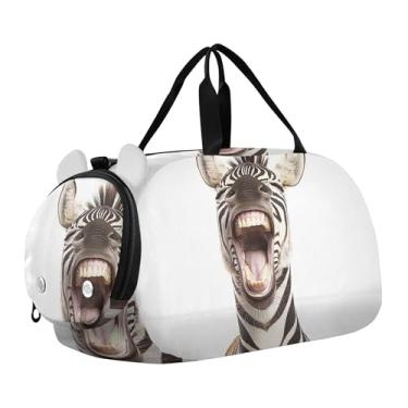 Imagem de Bolsa esportiva para meninos de fim de semana durante a noite, coalas abraçando chocolate, dia dos namorados, meninas, bolsas de viagem para crianças e danças, Boca aberta zebra hilária, Clássico