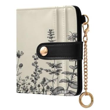 Imagem de SEHANY Carteira feminina elegante com flores pretas e brancas pequenas com bloqueio de RFID, porta-cartão de crédito, couro PU, duas dobras, dinheiro, bolso para moedas, para mulheres, meninas