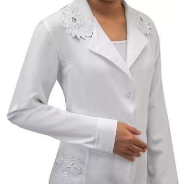 Imagem de Jaleco Feminino Branco Bordado Tecido Microfibra gabardine - nininha, 