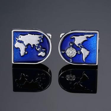 Imagem de Camisa masculina abotoaduras azul esmalte cristal vintage coleção padrão, one size, Metal, Sem Pedra Preciosa