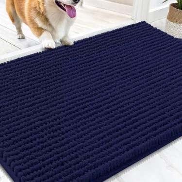 Imagem de OLANLY Tapete de porta de cachorro para patas enlameadas 76 x 50 cm, capacho de lama de chenille ultra absorvente, antiderrapante, lavável e com armadilha de sujeira para entrada interna, tapetes