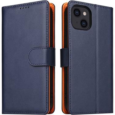 Imagem de BCMCBV Capa carteira para iPhone 14 Promax, capa protetora magnética de couro PU com slots de cartão Kickstand e proteção de câmera à prova de choque TPU interior case (cor: azul)
