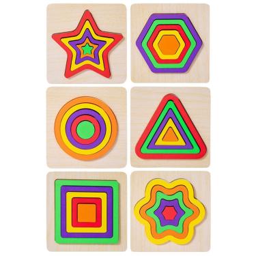 Imagem de Quebra-cabeça 3D de madeira Montessori para crianças que combinam formas geométricas