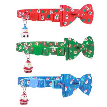 Imagem de PUPTECK Coleira de gato de Natal com sino Breakaway 3 pacotes, roupa de gatinho com gravata borboleta para meninos e meninas pequenos animais de estimação, filhote de cachorro, fantasia de coelho