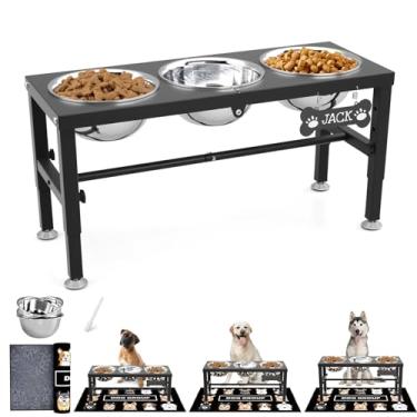 Imagem de SHAINFUN Tigelas elevadas para cães com suporte para cães médios e grandes com tapete, tigela elevada para cães de altura ajustável, três tigelas de água para comida de 1,644 g