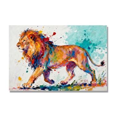 Imagem de NHLDZYH Quadro abstrato de leão - arte moderna com salpicos de cor vibrante - arte de parede energética para casa, escritório ou negócios - tela decorativa. A29. 80 x 120 cm. Apenas tela