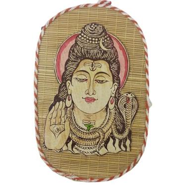 Imagem de Crafts of India Pintura artesanal de Lord Shiva em bambu natural - arte de parede oval de 11,4 x 17,8 cm, deus hindu da meditação e destruição para sala de ioga, mandir e espaço espiritual