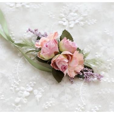 Imagem de 1 pacote de corsetes de pulso rosa para casamento, baile de formatura, festa de formatura, flores artificiais para noivas, damas de honra, mãe da noiva e noivo