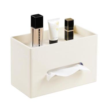 Imagem de MEIBOOCH Caixa de lenços retangular plus size, suporte de caixa de lenços de couro PU com bandeja de armazenamento, organizador decorativo para banheiro, cômoda de quarto, mesa de cabeceira