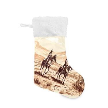 Imagem de ATTX Meias de Natal Western Cowboys, suportes de presente brancos de pelúcia para decorações de festas de fim de ano (17,7 polegadas, pacote com 2) #141