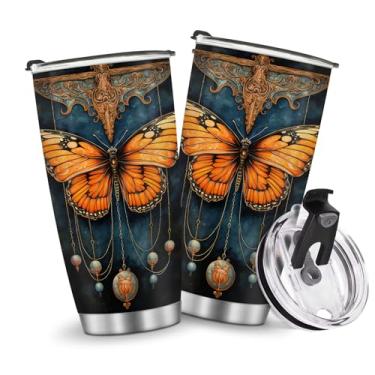 Imagem de Garrafa de água de viagem copos isolados caneca de café copo estilo borboleta meninas mulheres presentes para Natal, aniversário, dia das crianças, presente de aniversário de 590 ml, aço inoxidável