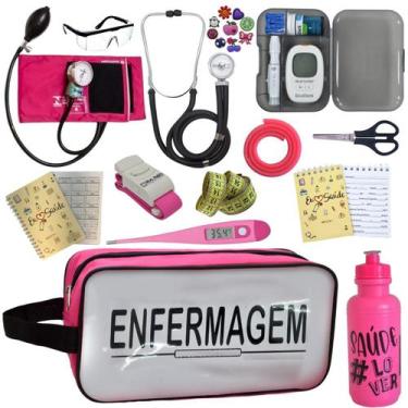 Imagem de Kit de Enfermagem Aparelho de  Pressao Estetoscopio Necessaire Transpa