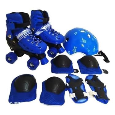 Imagem de Patins Quad Ajustável Infantil com Freio Frontal – Conforto e Segurança(AZUL SEM LED COM KIT PROTEÇÃO,DO 37 AO 40)