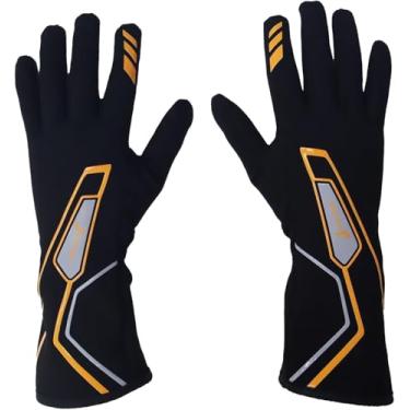 Imagem de J-RACING Luvas de corrida de costura interna para kart e motocicleta, elastano de nylon leve e respirável, aderência antiderrapante (não SFI, não à prova de fogo) preto laranja, M