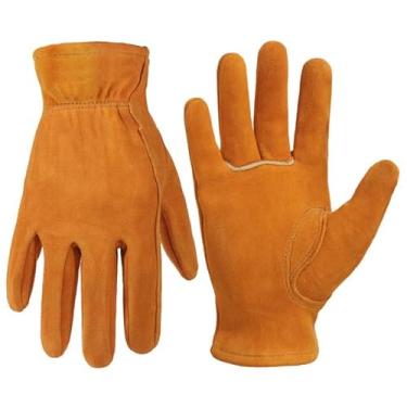 Imagem de Luvas de trabalho de couro genuíno para crianças de 3 a 11 anos, luvas de jardinagem infantis para meninos, meninas (laranja, médio (pacote com 1))