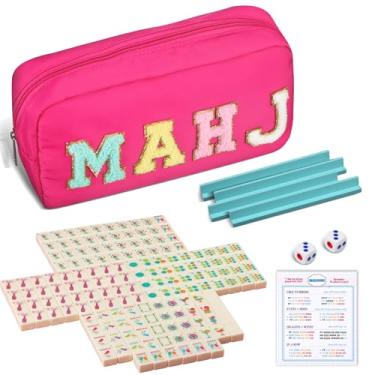 Imagem de Soulchen Mini American Mahjong Tile Set Include 160 0.8 Inch Mahjong Tiles 2 Dice 4 Wooden Rulers 1 Accessory Bag 4 Beginner Rule Cards(Cocktail)