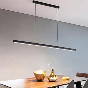 Imagem de Luminária de mesa pendente LED para sala de jantar, luminária pendente moderna com altura ajustável e controle remoto, ideal para sala de estar, quarto, cozinha e escritório (preta, 150 cm d