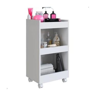 Imagem de Carrinho Organizador Branco com Rodízios, 3 Prateleiras, Porta-Objetos Superior, para Brinquedos e Jogos (Branco)