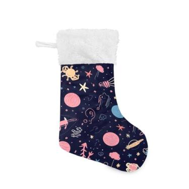 Imagem de Wassud Meias de Natal grandes de Natal com estrelas e cometas de 45,7 cm com punho branco pendurado decoração de férias 1 pacote