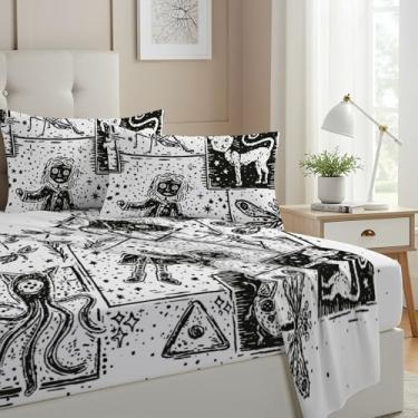 Imagem de Allenjoy Jogo de lençol casal casal menina misteriosa botão princesa lençol de cima com bolsos profundos até 40,6 cm decoração de quarto com 2 fronhas SC00215-009