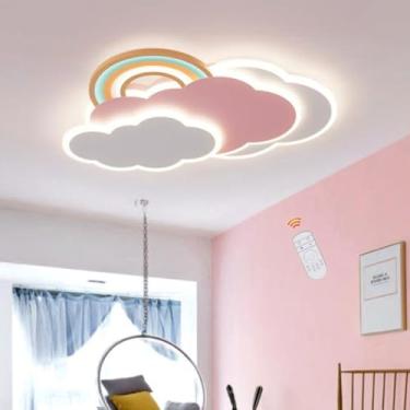 Imagem de Luminária de teto Creative Clouds LED moderna, regulável, com controle remoto, lustre de metal para quarto de meninos e meninas, sala de jantar, sala de estar, luzes decorativas em arco-íris