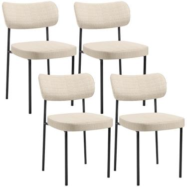 Imagem de Kit 04 Cadeiras Decorativa Estofada Para Sala De Jantar Melina L02 Linho Palha - Lyam Decor