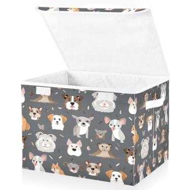 Imagem de Blueangle Caixotes de armazenamento de cachorro com tampas, 42 x 32 x 30 cm, grande cesta organizadora dobrável para decoração de escritório e armário (401)