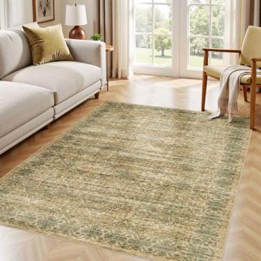 Imagem de Tapete de área de 15 x 23 cm para sala de estar: tapetes grandes vintage neutros laváveis antiderrapantes resistentes a manchas macio tapete retrô interno para quarto sala de jantar embaixo da mesa