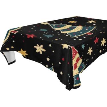 Imagem de Blueangle Toalha de mesa com desenho animado de árvores de Natal – Toalha de mesa retangular de poliéster impermeável e resistente a manchas para ambientes internos e externos, 137 x 182 cm (556)