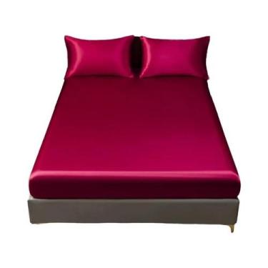 Imagem de Lençol De Cetim De Cor Sólida Com Elástico Para Colchão De Casal, Quee
