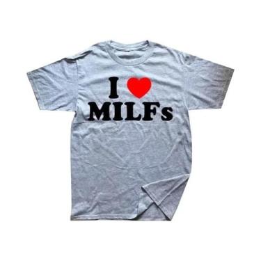Imagem de Camiseta Masculina Engraçada Com Estampa De Coração MILF, Manga Curta,