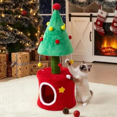 Imagem de Torre de árvore de Natal para gatos em ambientes internos – Árvore de gato pequena com postes de arranhar de sisal, cama de gato de pelúcia e torre de escalada para gatinhos e gatos adultos