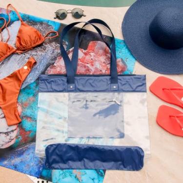 Imagem de Bolsa de Praia Impermeável Dobrável com Zíper 45x35cm – Resistente, Toque Acetinado, Alças Reforçadas e Design Multiuso 75047AZULMARINHOU