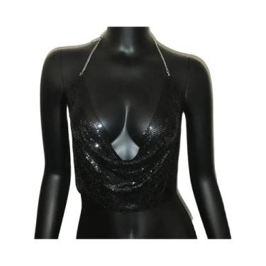 Imagem de Top Cropped Sem Costas Com Lantejoulas Metálicas Sexy Para Mulheres, G