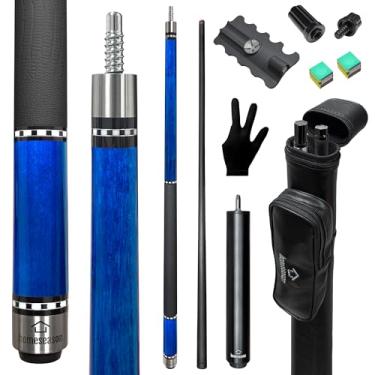 Imagem de HomeSeason Taco de sinuca de fibra de carbono de 147 cm com extensão rosqueada e estojo de couro, bastão profissional de 538 g para bilhar, ponta de 13 mm (azul)
