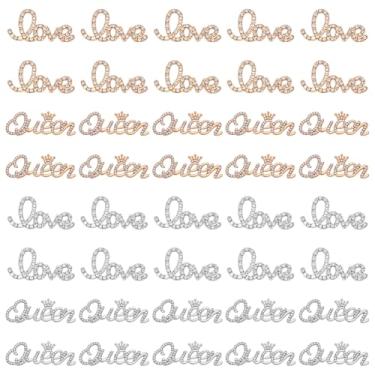 Imagem de WADORN 40 peças de remendos bordados, 4 estilos de strass completo amor rainha coroa aplique de liga de glitter apliques de costura adesivos de roupas para capa de telefone roupas festa de casamento