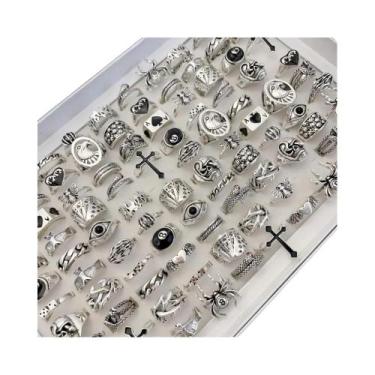 Imagem de Conjunto De Anéis Vintage Punk Com Caveira, Coração E Olho De Cobra Pa