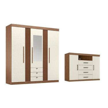 Imagem de Guarda Roupa +cômoda 2 Peças Qc315 Jatoba/areia - Santos Andirá