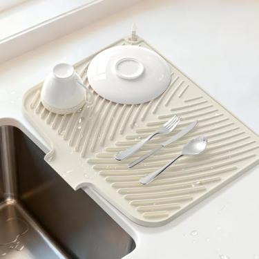 Imagem de Belife Tapete de secagem de pratos para balcão de cozinha, escorredor de pratos de silicone, escorredor de pratos antiderrapante sob a pia, tábua de secagem de pedra pequena resistente ao calor (43 cm