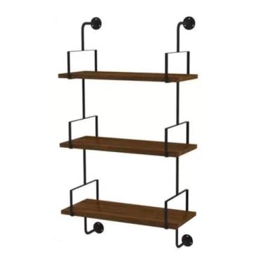 Imagem de Prateleiras de parede prateleiras flutuantes prateleira de parede de tubo industrial, prateleiras flutuantes design de tubo prateleira DIY para banheiro, sala de estar, cozinha, lavanderia (marrom