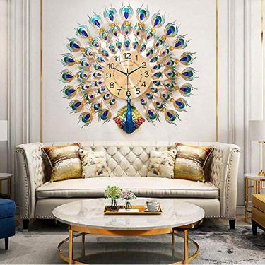 Imagem de U5GAAALPPQ9 Relógio de parede moderno grande 3D em forma de pavão sem tique-taque relógio silencioso para decoração de sala de estar e quarto, relógio de pavão criativo de metal feito à mão