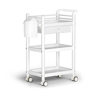 Imagem de Carrinho de serviço de armazenamento com gaveta, carrinhos de cozinha, carrinho utilitário para casa, escritório, cozinha, banheiro, rack de armazenamento de 3 níveis, rodas giratórias (cor: rosa