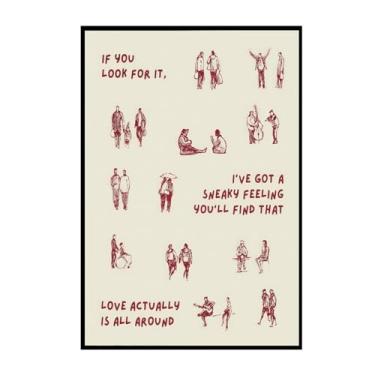 Imagem de ZHXICHEN Love Actually Is All Around Tiny People Walking Canvas Wall Art | Impressão tipográfica minimalista bege e vermelha | Decoração de parede sem moldura de 40,6 x 61 cm sem moldura para
