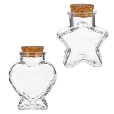 Imagem de Dimeho Minigarrafas de vidro vazias com rolhas de cortiça, frascos decorativos em forma de coração e estrela, pequenas garrafas de vidro com tampa de cortiça para artesanato faça você mesmo, decoração